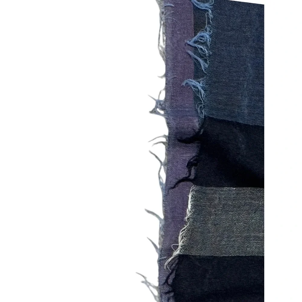 Gerry Weber‎ Navy Blue Grey Plaid Check oversized wrap shawl scarf fringe preppy